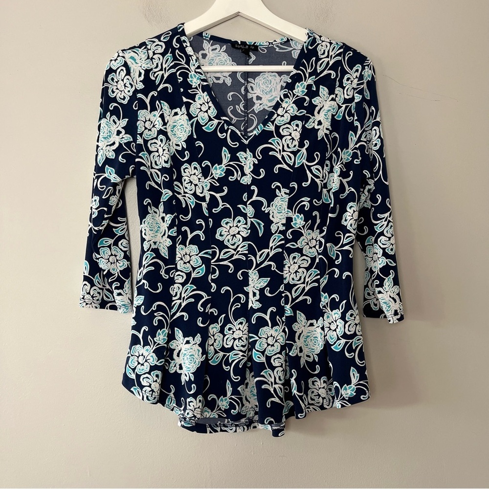 Sammi & Jo Blue Floral 3/4 Sleeve Blouse‎ Small Petite